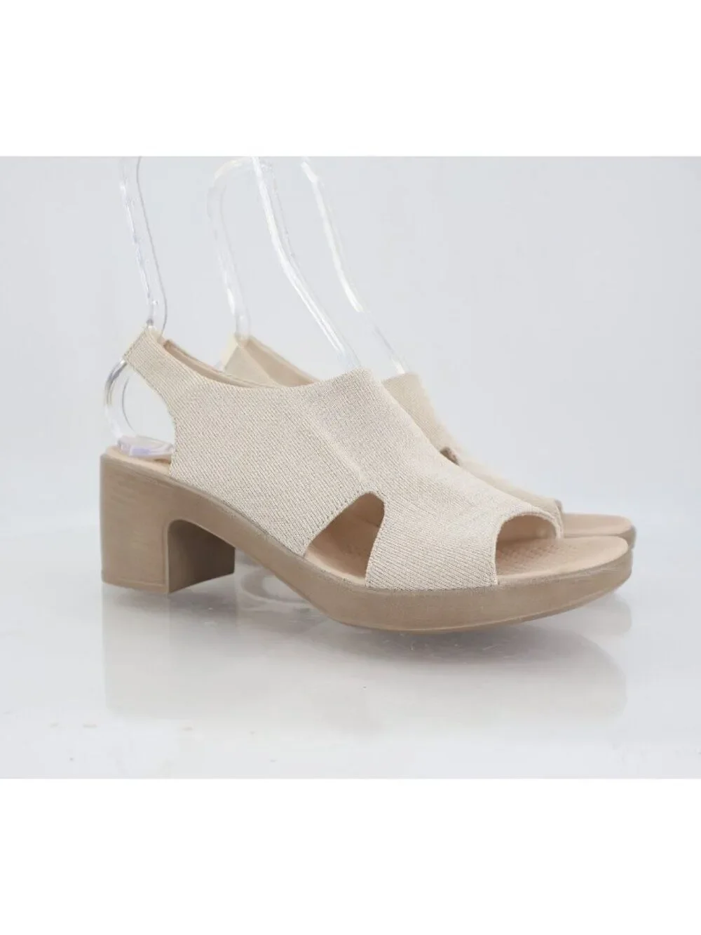 BZees Women's Eden Slingback Strappy Sandals Beige Gold Lame Fabric Size 10M